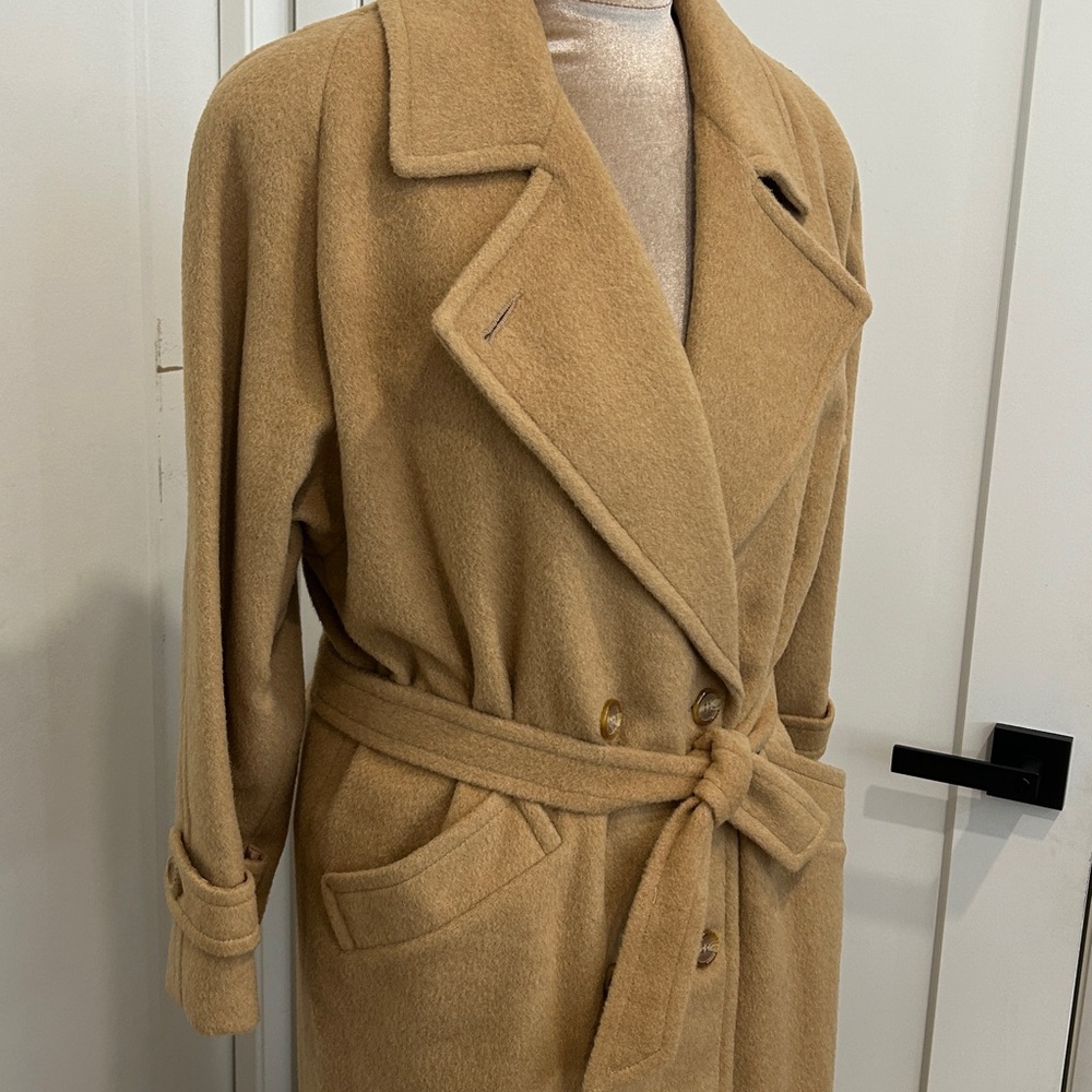Vintage 1980s Albert Nipon ๐ฏ% Camel Hair Coat |Size 14P - Picture 4 of 16